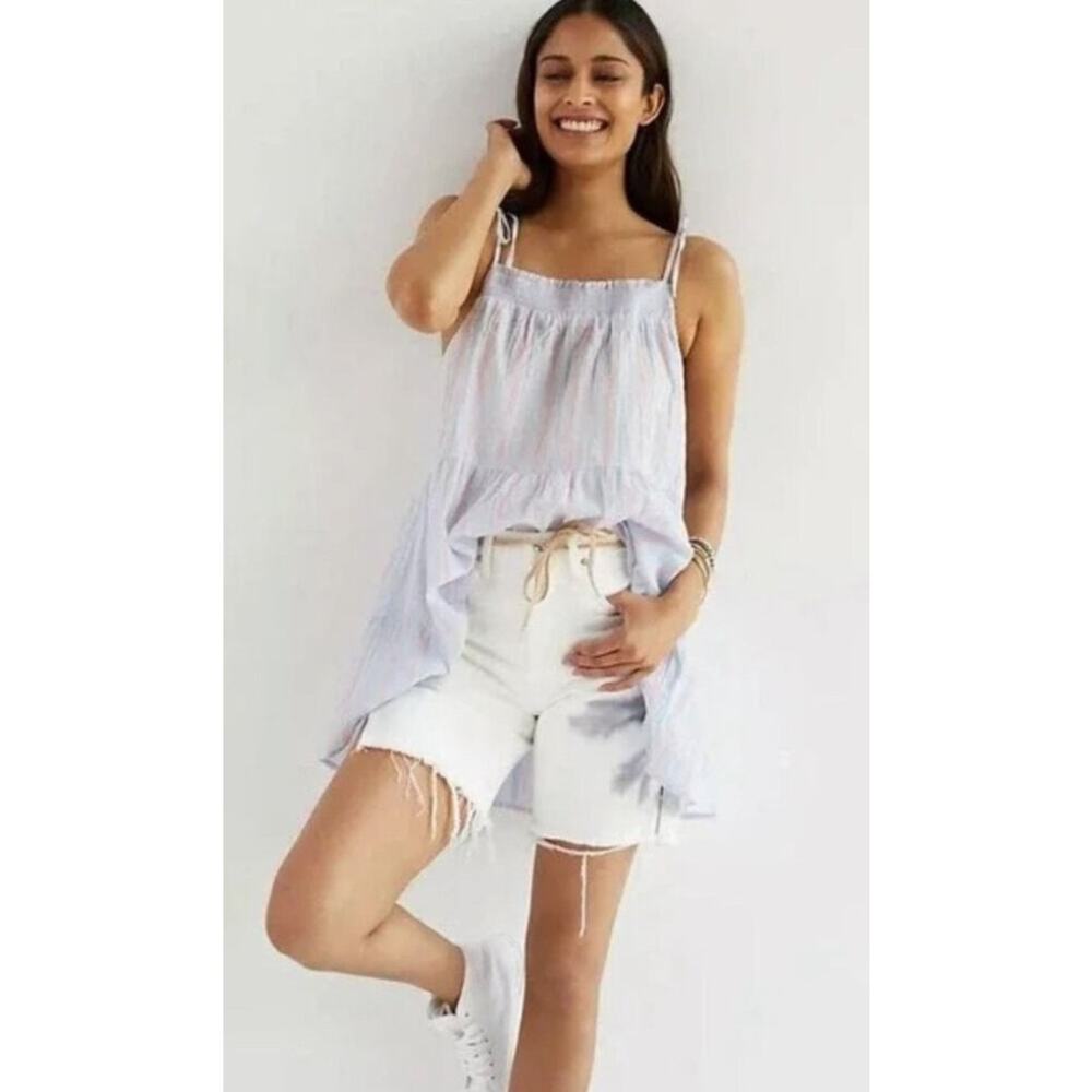 Maeve by Anthropologie Babydoll Tank Top Tunic Gauzy Stripe Tie Strap Medium